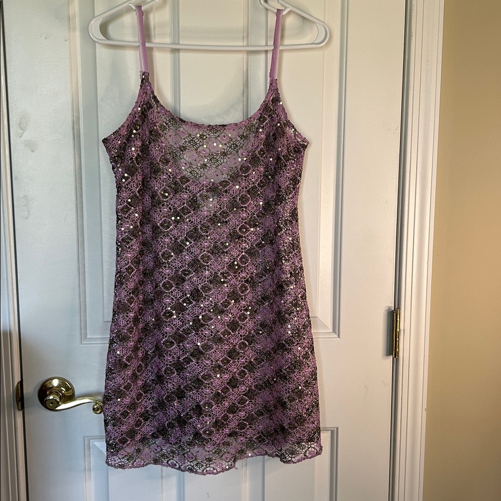 Free People Lavender and Gold Sequin Lace Top